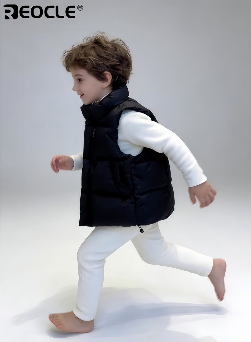 REOCLE Kid's Puffer Vest with Faux Down Insulation and Cropped Design Lightweight Sleeveless Jacket with Water Resistant Feature for Winter Outdoor Play - Image 4